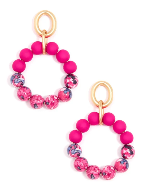 Marbled Beaded Drop Hoop Earring | ZENZII Sale